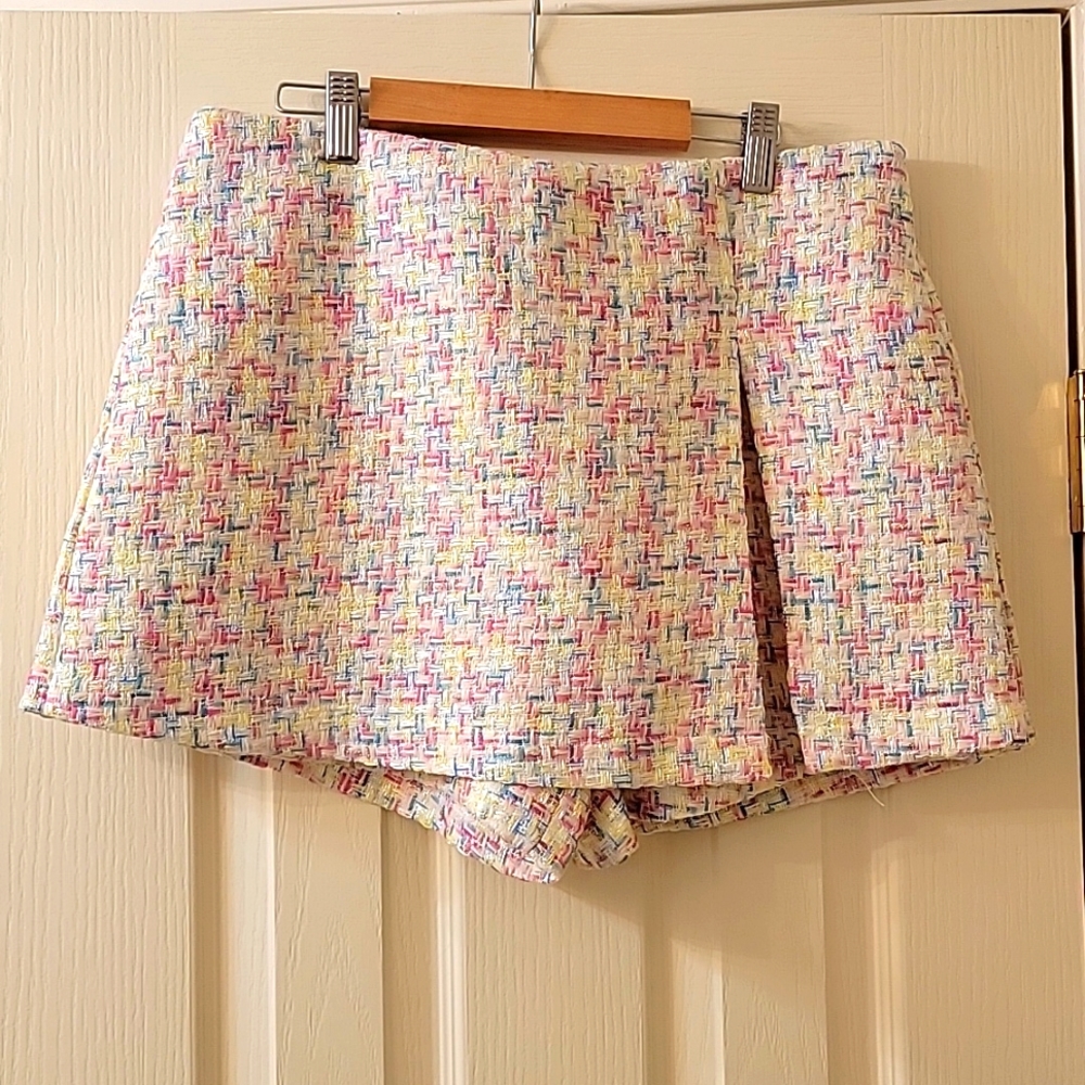 TCEC Pastel Tweed A-Line Skort in Pink, Yellow, Blue, Cream